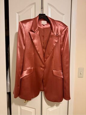 cinq a sept Metallic Rust Satin Blazer